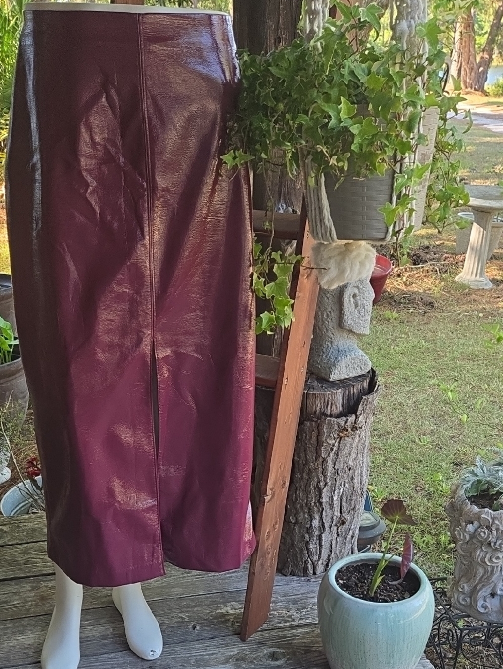 Gap Burgundy Vegan Leather Front Slit Maxi Pencil Skirt Size 12 Tall